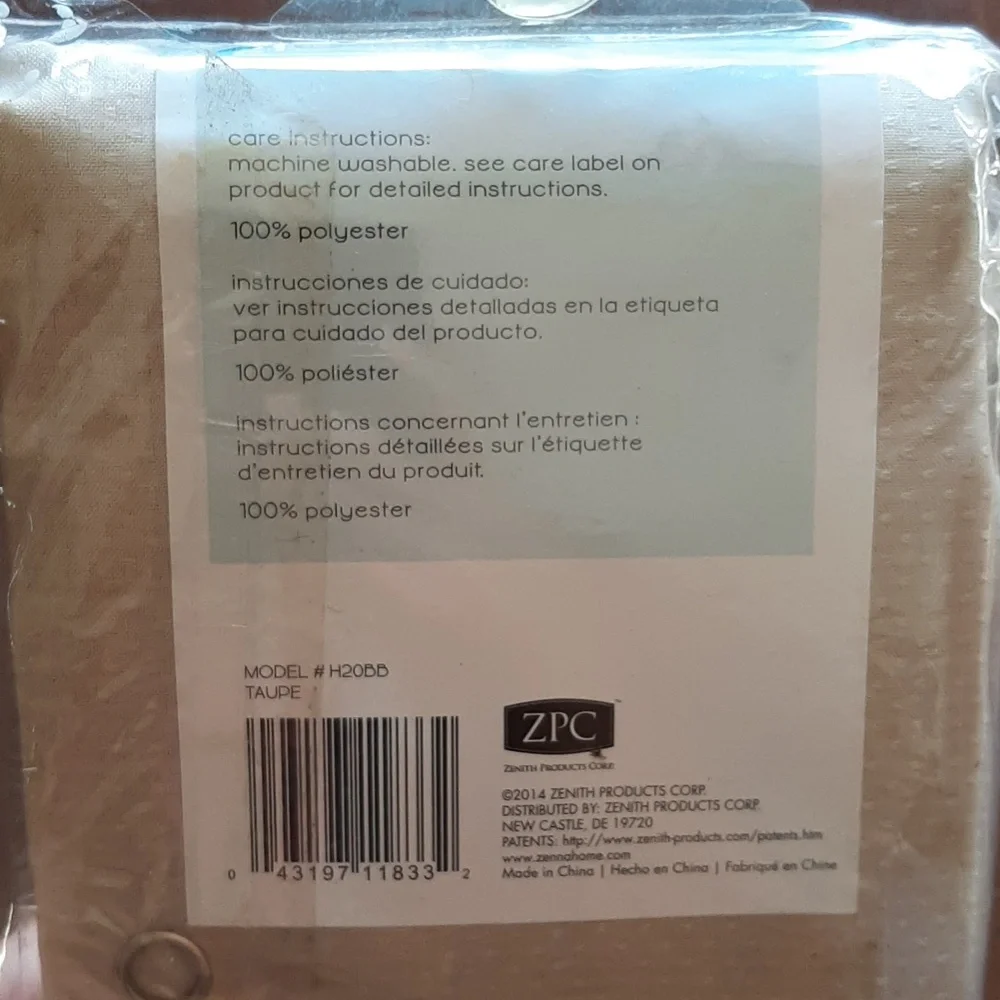 Zenna Home Taupe Fabric Washable Shower Liner